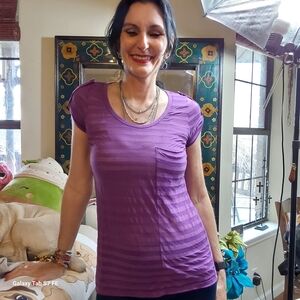 BCBG Paris Purple Striped Short Sleeve Tee Y2k